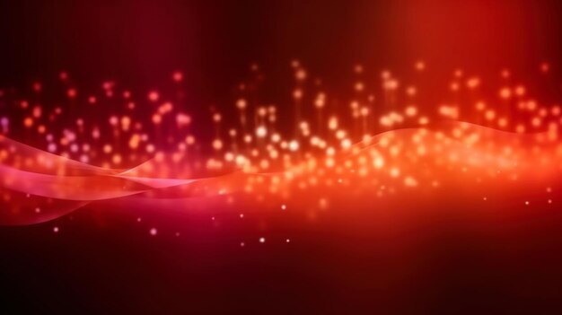 Smoky translucent waves in red tones with shiny stripes and particles abstract red glowing banner generative ai