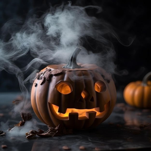 Smoldering Pumpkin with Dark Background and Smoke