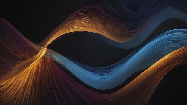 Smooth abstract wavy blue curves on black background with copy space