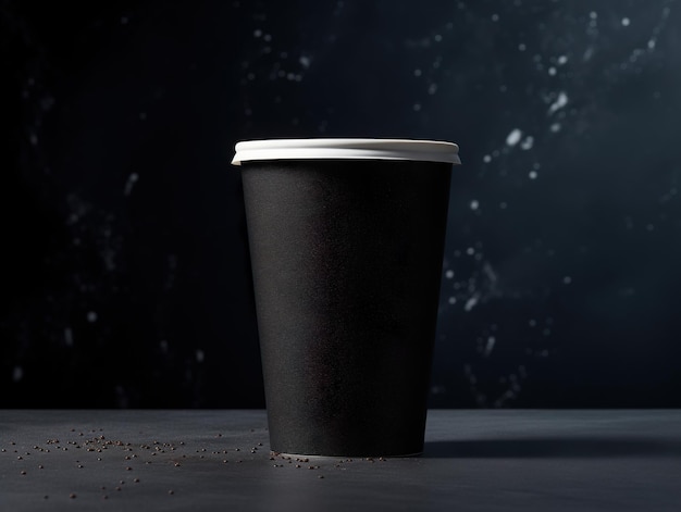 어두운 배경 에 매끄러운 검은 종이 컵