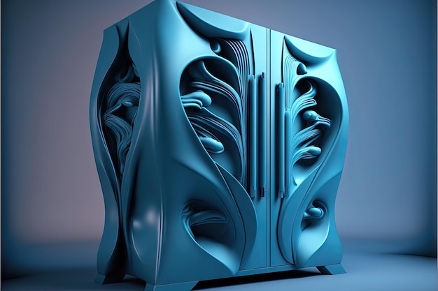 Smooth blue futuristic cupboard created with generative ai