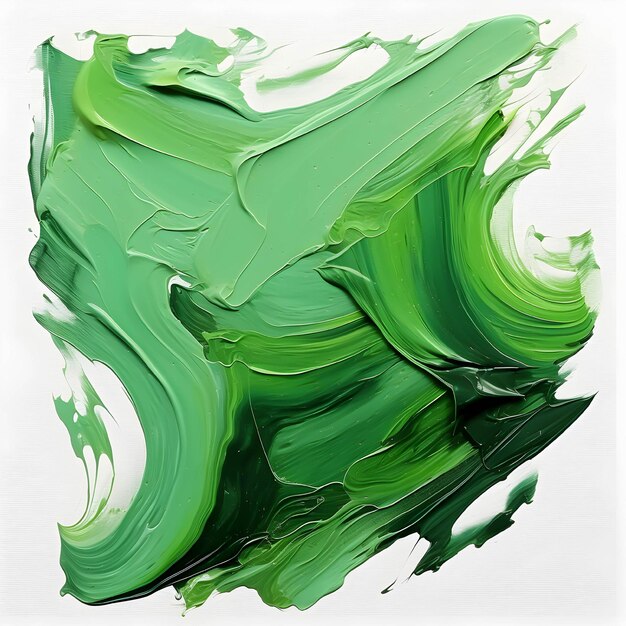 写真 油絵の具の緑色のペイントのストロークを持つ滑らかなブラシ