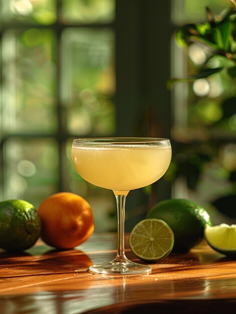 Foto smooth classic margarita cocktail in het zonlicht met citrusvruchten