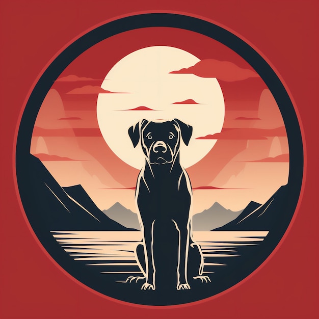 Photo smooth coated dog on red background with white circle