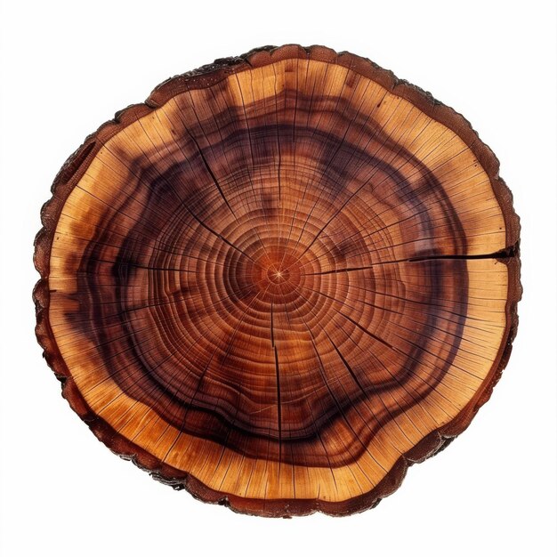 Photo smooth cross section brown tree stump slice with age rings cut fresh from the forest with wood grain isolated on white chaos 10 v 6 job id a99a9258dde1477e933985b23677cf35