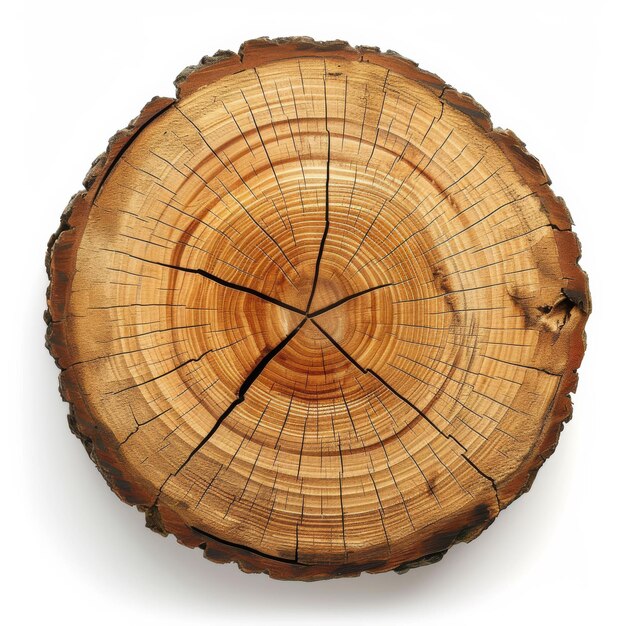 smooth cross section brown tree stump slice with age rings cut fresh from the forest with wood grain isolated on white chaos 10 v 6 Job ID a99a9258dde1477e933985b23677cf35