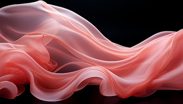 Smooth elegant transparent pink cloth blowing on black background generative AI