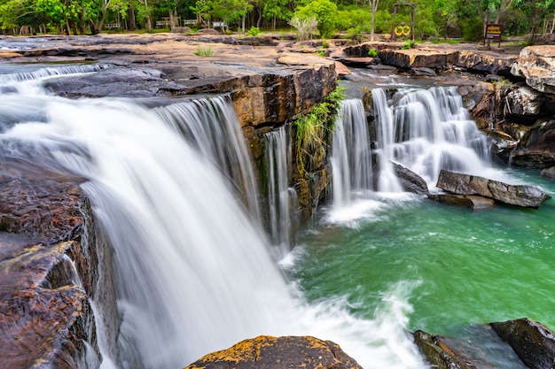 Smooth flow a Tadtone Waterfall in Chaiyaphum Thailand