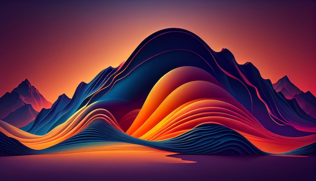 Smooth flowing wave pattern backdrops futuristic landscape generated by AI