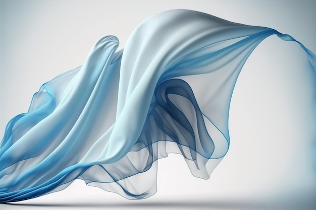 Smooth flying elegant blue transparent silk fabric cloth on white background