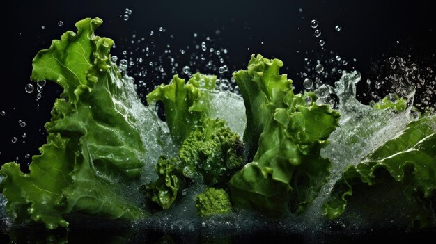 Foto cavoli di foglia di cavolo grezzo organico fresco e liscio verdure che cadono in acqua e spruzzano