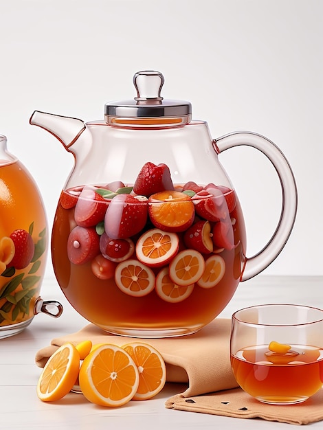 Smooth glass teapot with fruit tea