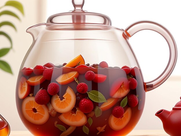 Smooth glass teapot with fruit tea