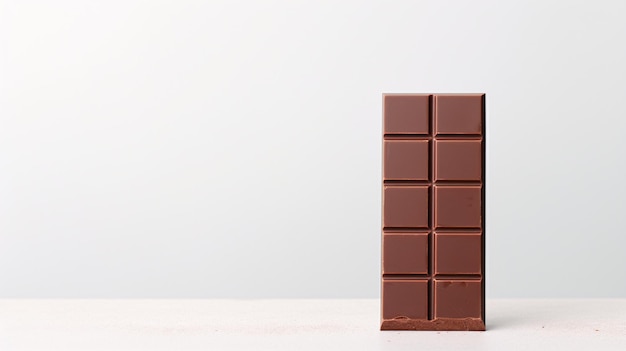 Smooth Glossy Chocolate Bar Resting on White Linen Backdrop with Copyspace Right