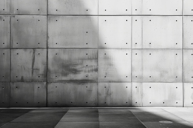 Гладкая серая бетонная стена, олицетворяющая минималистскую простоту с ее чистыми линиями и нейтральной палитрой