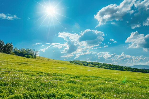 Photo smooth meadow on the hill with blue sky beautiful landscape