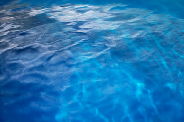 海の上の抽象的なボケ味を持つ滑らかな自然の青い水の背景
