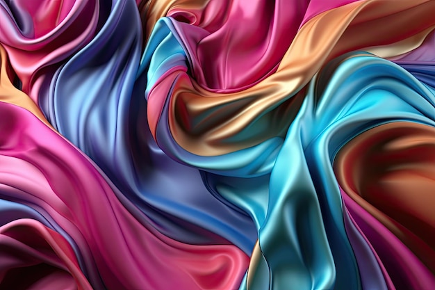 Smooth rainbow silk background Satin fabric Folds on the surface of the fabric Generative AI