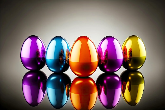 Smooth row of bright glossy easter egg in different colors