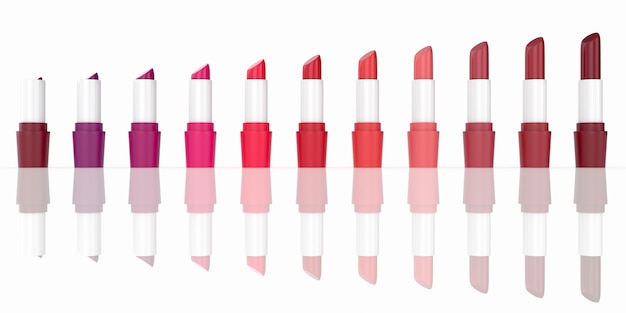 Smooth rows of lipstick close up 3D illustration