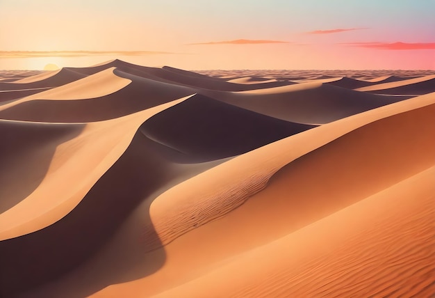 Smooth sand dunes with soft shadows during sunset Sharp rocks with harsh shadows during sunrise