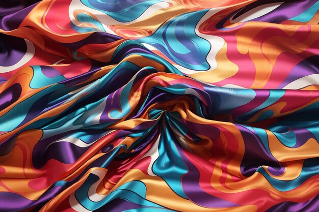 写真 鮮やかな色と抽象的な波紋の滑らかな絹の服