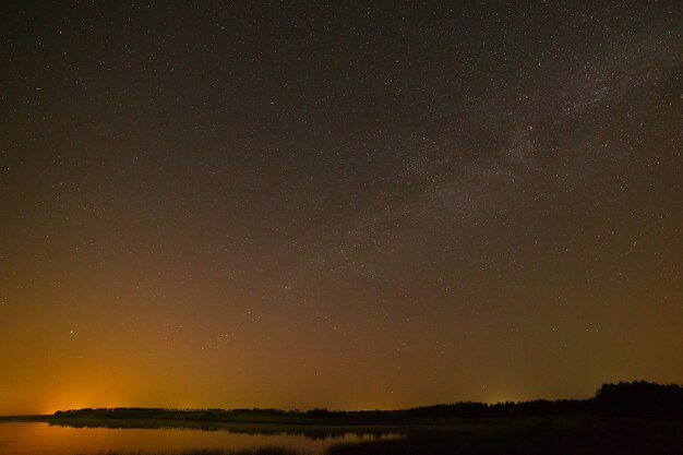 Smooth surface of the lake on a background the starry sky