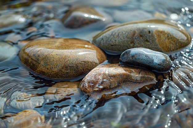 Smooth texture of river stones polished by time and water Generative AI