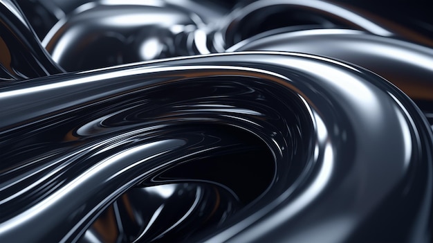 Фото Гладкая волна черный рисунок на блестящем металлическом фоне роскошный фон черная шелковая ткань абстрактная