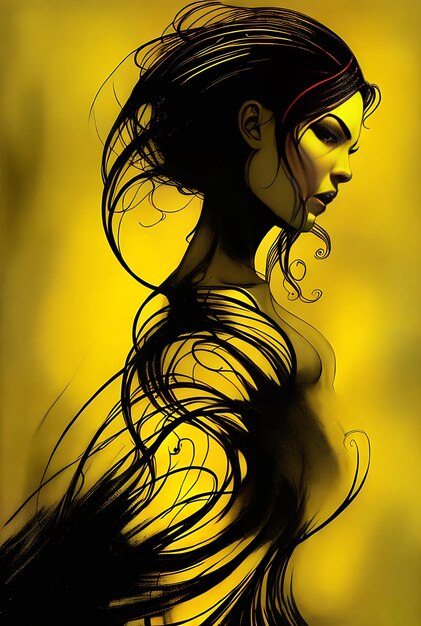 Smooth waves yellow flower light shadows drawing