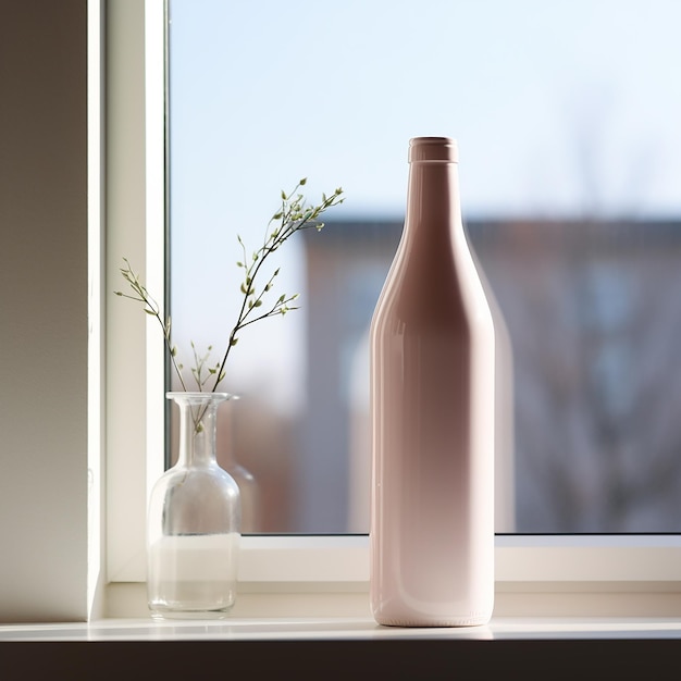 Photo a smooth white bottle lying on the windowsill