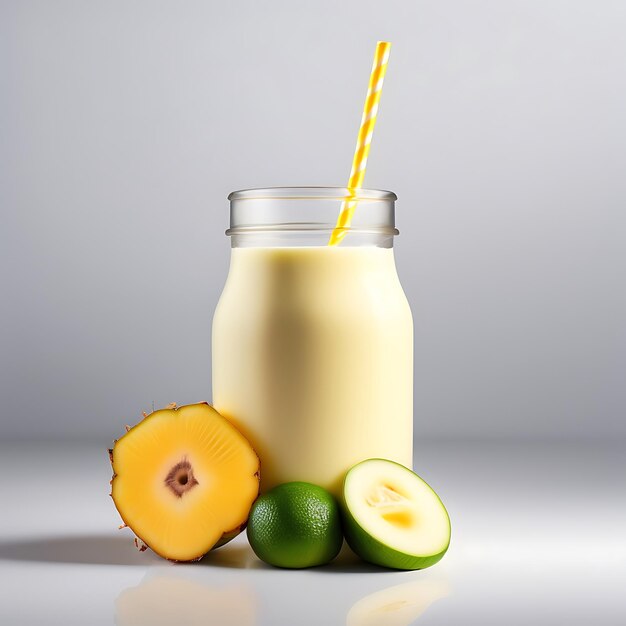 Smoothie ananas yoghurt geïsoleerd op witte achtergrond