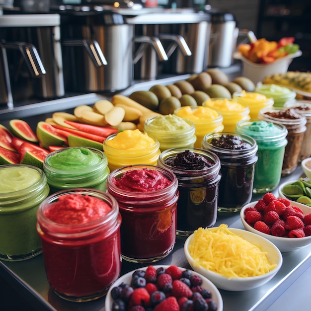 Smoothie Bar with Different Smoothies Made