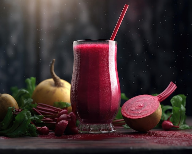 Молочный коктейль Smoothie Beetroot lassi с фруктами Beetroot в ресторане на заднем плане студии с садом