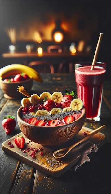 Smoothie Bowl and Juice on Restaurant Table