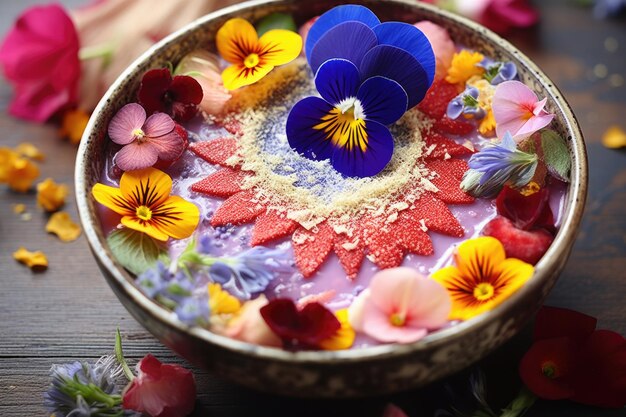 Foto smoothie bowl versieren met eetbare bloemen