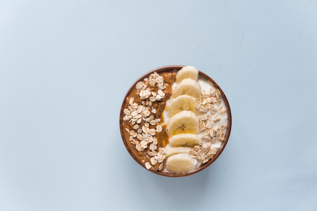 Smoothie bowl yogurt with peanut butter and banana and oats