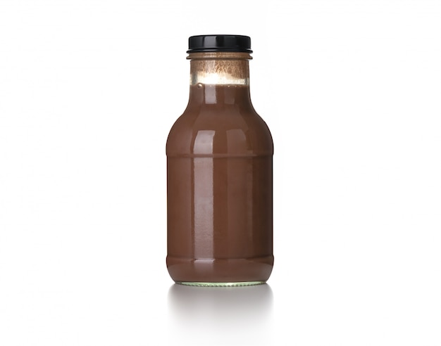 smoothie chocolate in glass bottle on white background