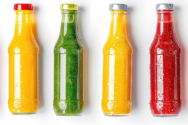 Smoothie in glass bottles colorful isolated on white background