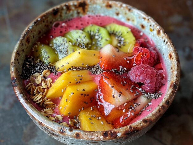 The smoothie is a bright pink color and is served in a coconut shell