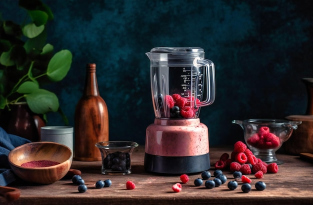 Smoothie met een blender die naast het glas zit