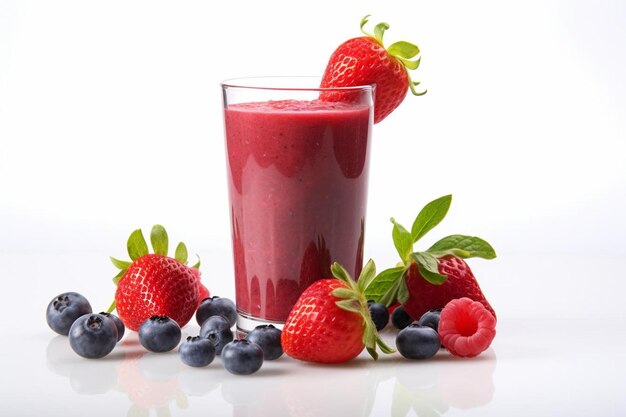 Smoothie mixed berries beverage in glass isolated on white background Healthy