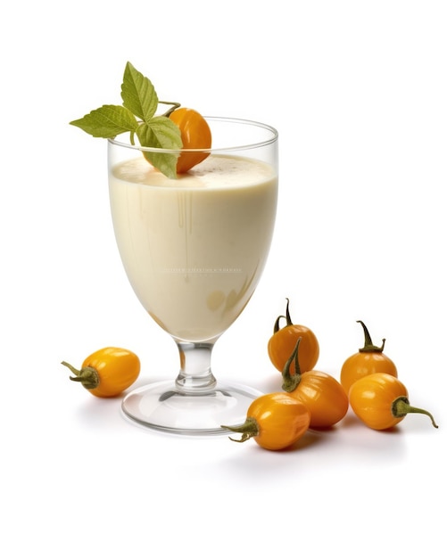 Smoothie Physalis lassi milkshake met gemalen kersenfruit in geïsoleerde witte achtergrond studio opname