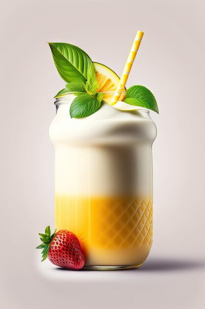 Smoothie pineapple yogurt isolated on white backround