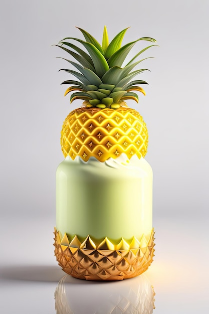 Smoothie pineapple yogurt isolated on white backround