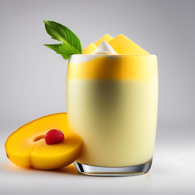 Smoothie pineapple yogurt isolated on white backround