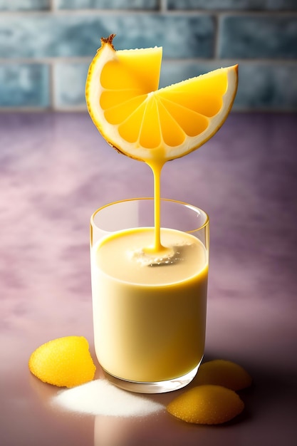 Smoothie pineapple yogurt isolated on white backround
