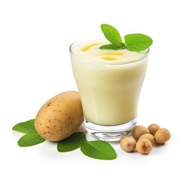 Smoothie sapota lassi milkshake with sapota fruit in isolated white background studio shot