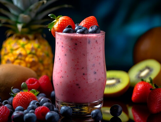 Photo a smoothie with blueberries and kiwis on a table