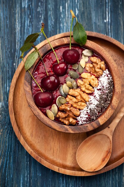 Smoothie with cherry nuts and seeds